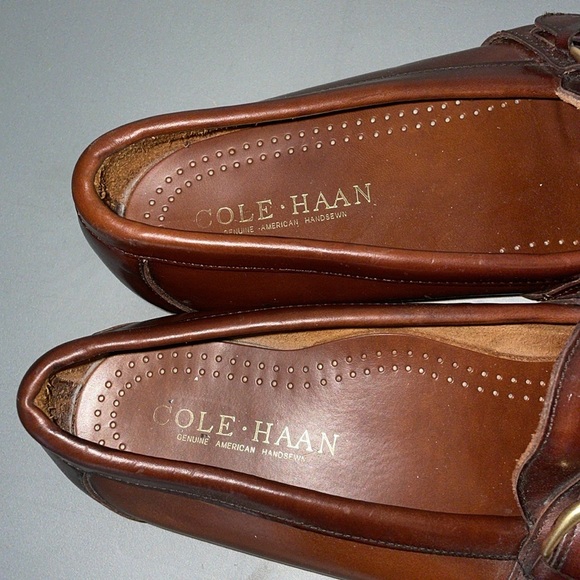 Cole Haan Monk Strap Buckle Leather Men Shoes Brown Sz 10.5 D Genuine Hand Sew - Picture 7 of 8